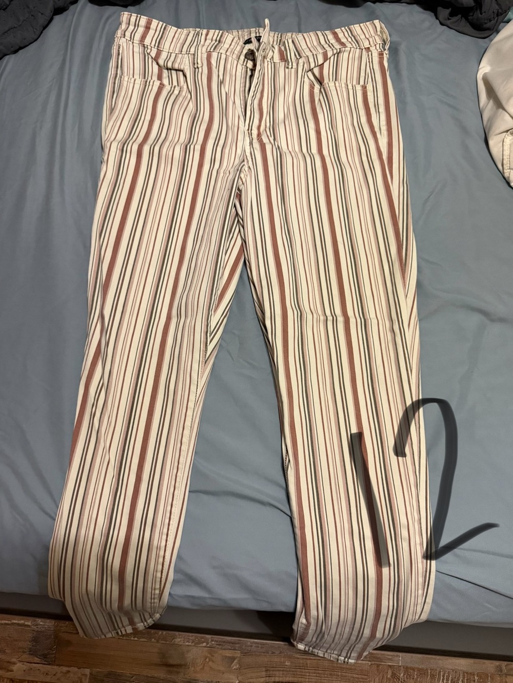American Eagle Outfitters Cream and Brown Striped Joggers